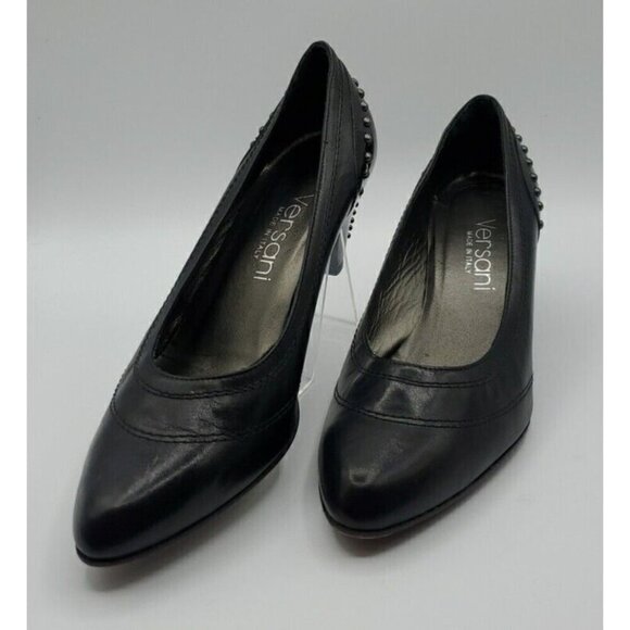 Versani Women's Black  Leather Studded Patent Leather Heels Size 8.5 B - Picture 1 of 13